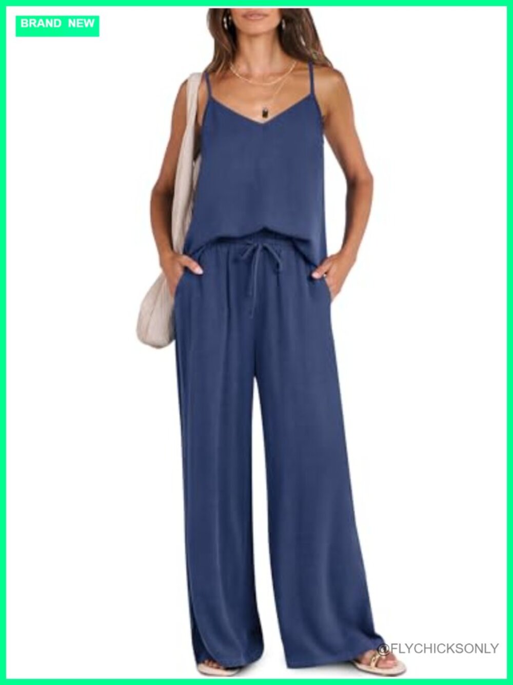 Women 2 Piece Lounge Set V-Neck Tank Wide Leg Pants Travel Beach